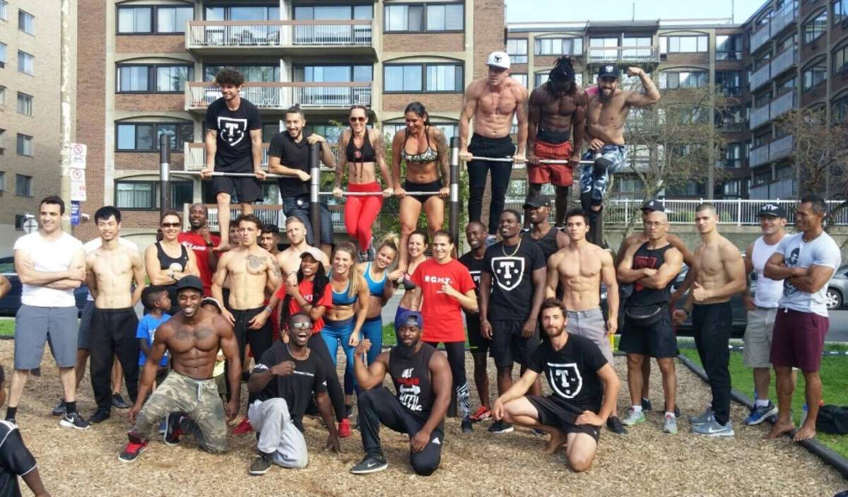 Montrealers show off their calisthenics skills at Jean-Brillant Park.