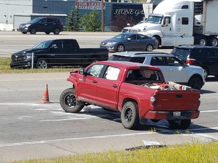 Two people were taken to hospital after a three-vehicle collision on Deerfoot Trail Friday afternoon. 