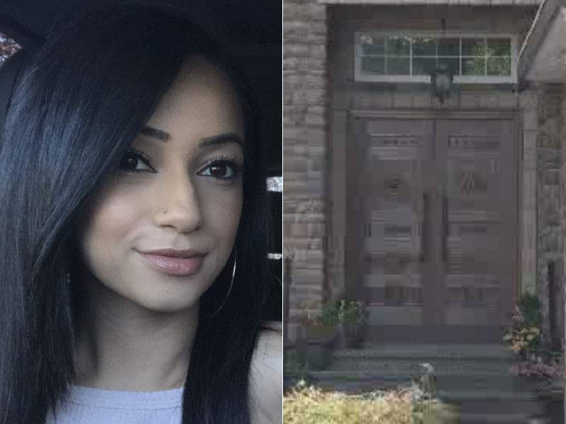 Kiran Dhesi, left, and at right, a Newton home that police executed a search warrant on two days after the Surrey teen's body was found.