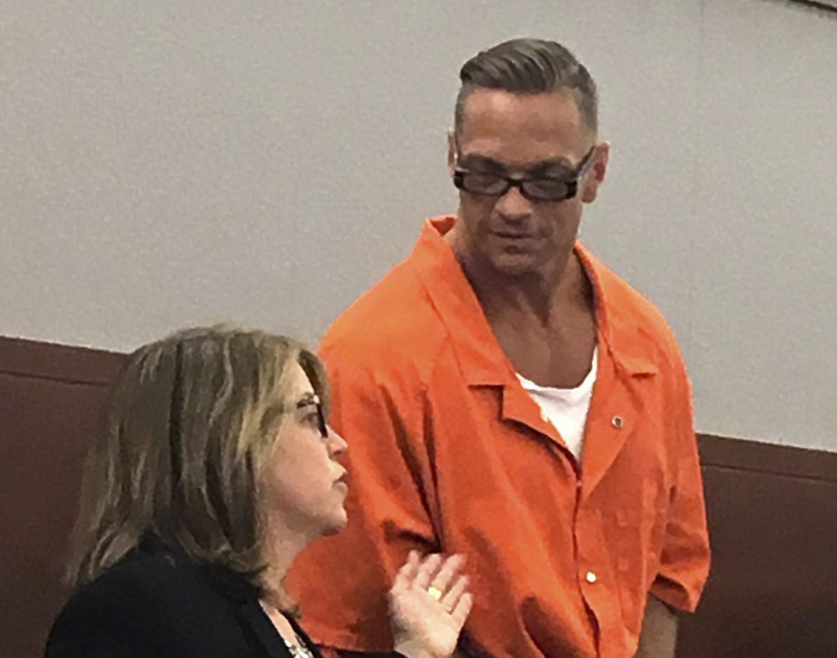 Nevada death row inmate Scott Raymond Dozier confers with Lori Teicher, a federal public defender involved in his case, during a Thursday, Aug. 17, 2017 appearance in Clark County District Court in Las Vegas. 