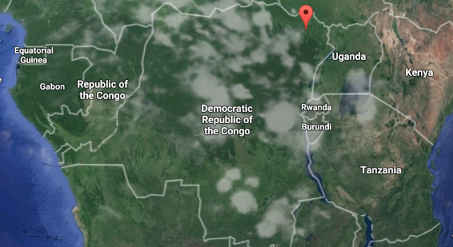 Map showing the location of the village of Tora, Democratic Republic of Congo.