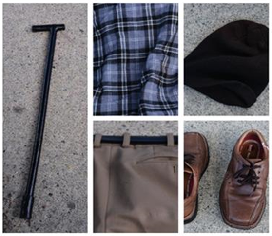 Items belonging to an unidentified elderly man who was struck by a vehicle near the 29th Avenue SkyTrain Station in Vancouver on Aug. 24, 2017.