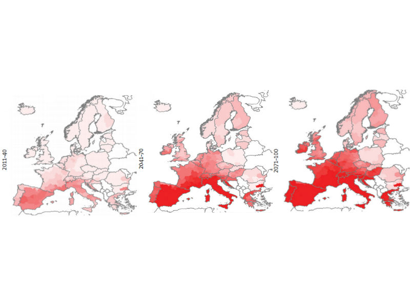 These maps illustrate how many more Europeans could die of extreme heat up to the year 2100.