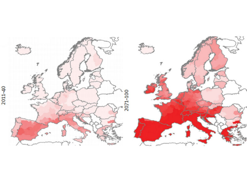 These maps suggest how many more Europeans could die of extreme heat up to the year 2100.