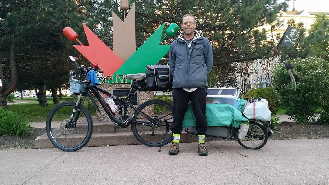 Trevor Hodgson is cycling across Canada but his bike has been stolen in Winnipeg.