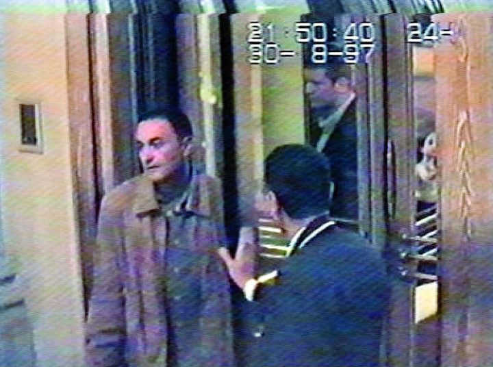 Security image of Dodi Al-Fayed leaving the Ritz Hotel the day of the car accident.