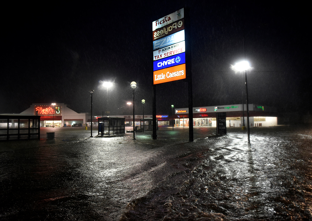 A shopping centre is overtaken by floodwater after Hurricane Harvey inundated the Texas Gulf coast with rain causing widespread flooding, in Houston, Texas, U.S. August 28, 2017.