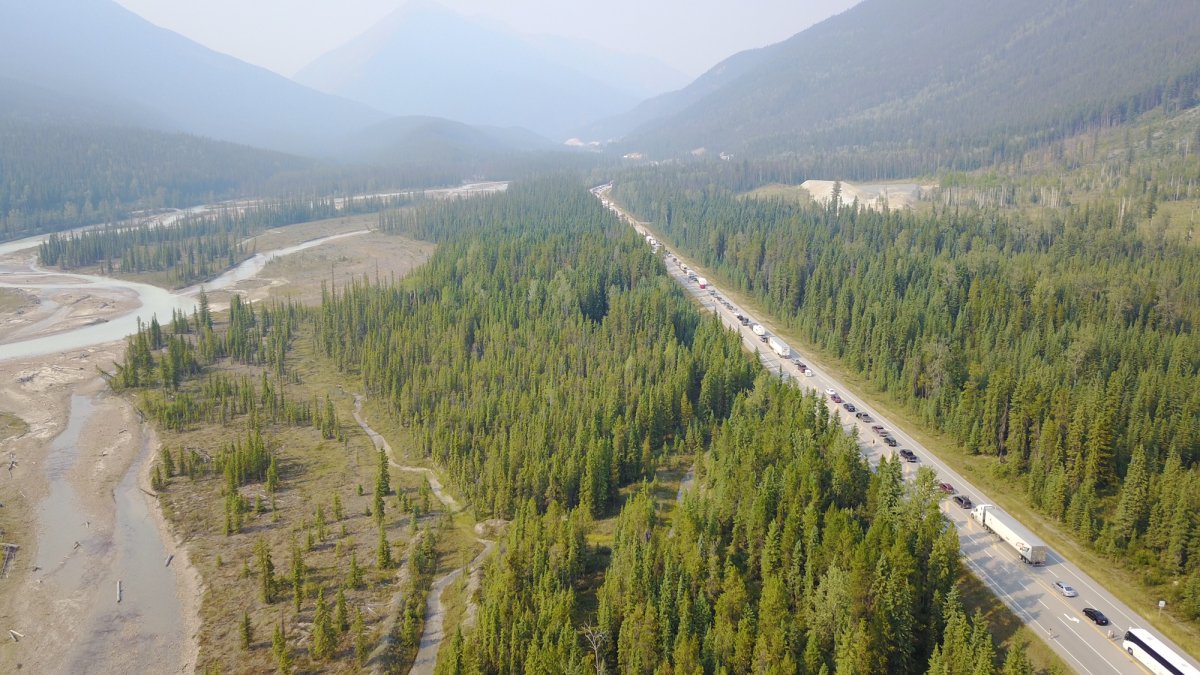 A line of traffic stretches along Highway 1 after it was closed due to a traffic incident on Tuesday afternoon. 