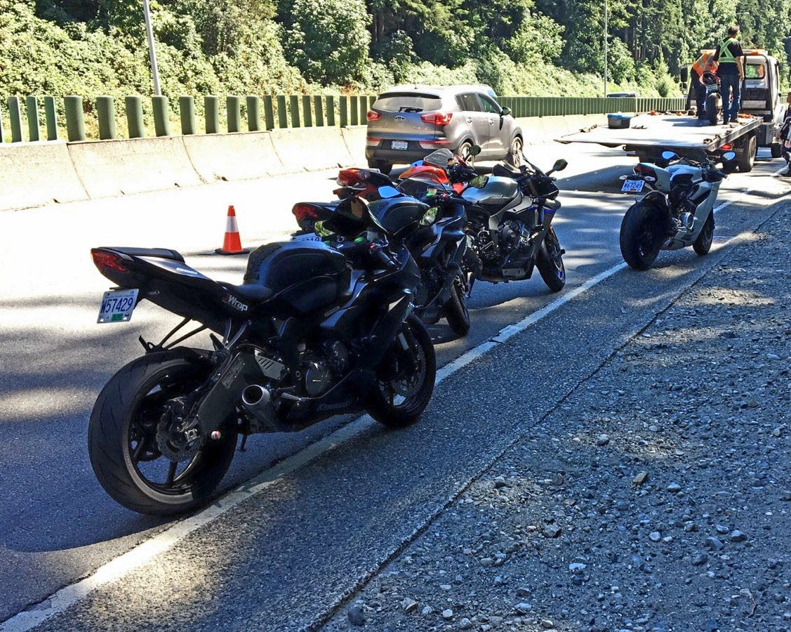 Police impounded six bikes after busting their riders for allegedly street racing on the Trans Canada Highway.