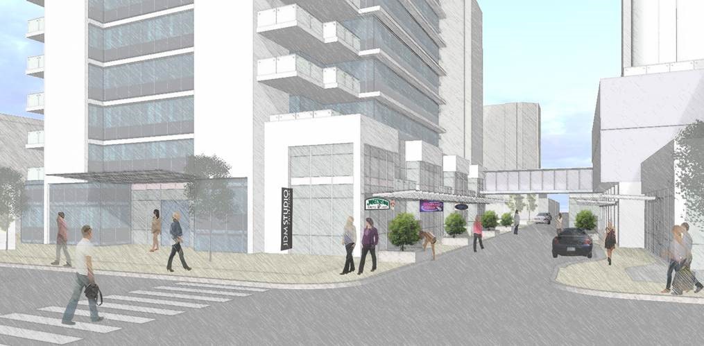 An artist rendering of a proposed redevelopment at Jasper Avenue and 115 Street.