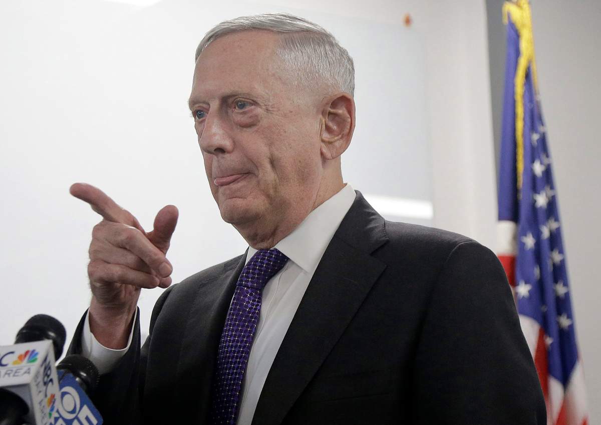 Secretary of Defense Jim Mattis answers questions while speaking at the Defense Innovation Unit Experimental in Mountain View, Calif.