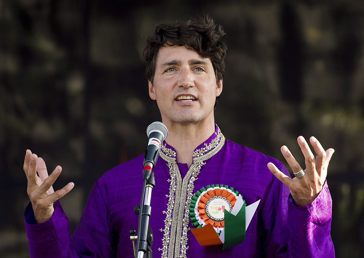 Prime Minister Justin Trudeau speaks to the crowd during the annual India day parade in Montreal, Sunday, August 20, 2017.