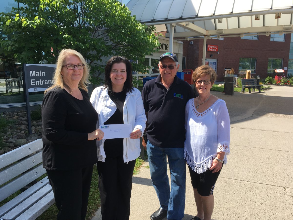 KATVA President Carolyn Richards, Board Member Jim LaPorte and
volunteer Carolyn Laporte presented a cheque for $8,670 to Erin Coons, RMHF
Executive Director. 