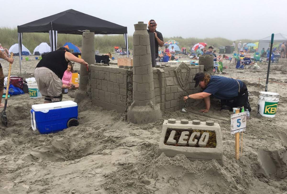 Ardelle Giza and her team created a Lego sandcastle.