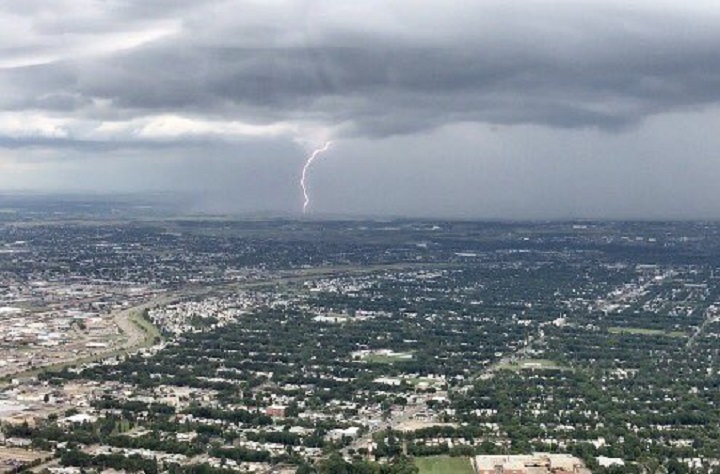 Lightning in northeast Edmonton captured from Global 1 on Aug. 4, 2017.