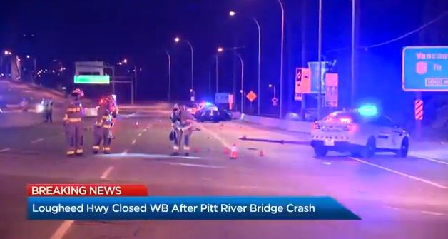 Crews on scene at the crash near the Pitt River Bridge Thursday morning.