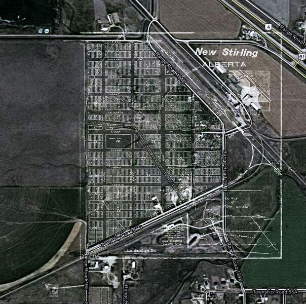 The outline of the former town of Maybutt, Alberta (New Stirling) Courtesy: Stirling Historic Society.