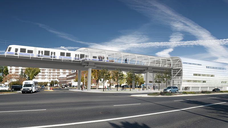 Rendering of the Valley Line LRT west Misercordia Hospital station. 