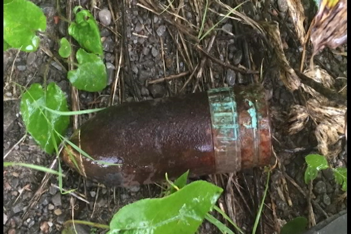 This First World War mortar was found at the dump in Buckhorn, Ont., on Aug. 2, 2017.