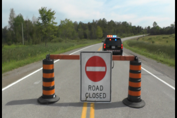 Mount Horeb Road in Omemee is closed following a single vehicle rollover.