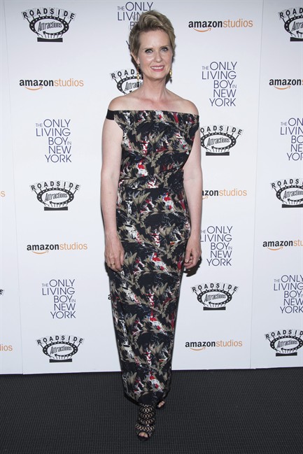Cynthia Nixon attends "The Only Living Boy in New York" premiere at the Museum of Modern Art on Monday, Aug. 7, 2017, in New York. 