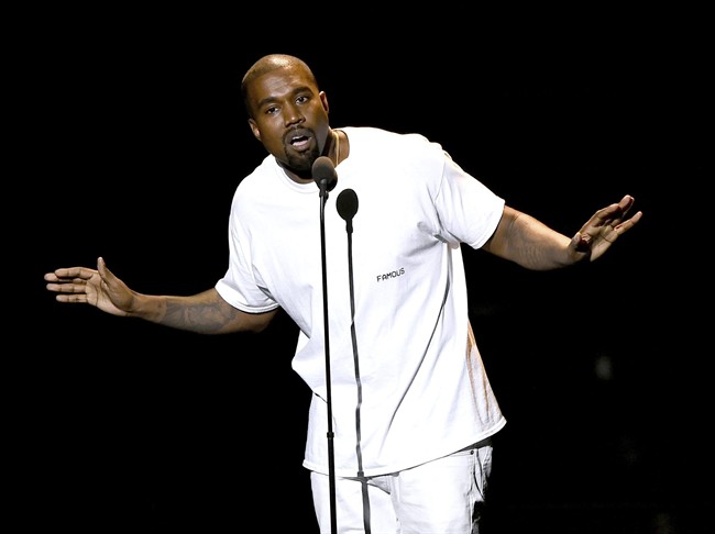 Kanye West speaks at the MTV Video Music Awards in New York. 