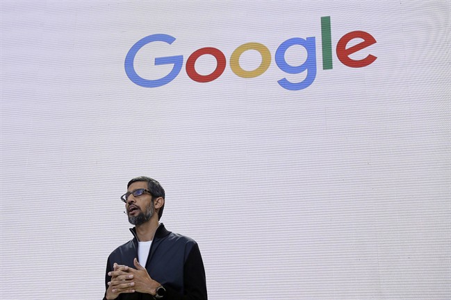 Google CEO Sundar Pichai delivers the keynote address for the Google I/O conference in Mountain View, Calif., May 17, 2017.
