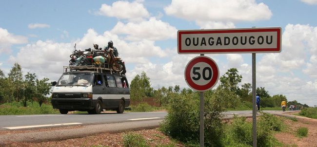 A sign on a highway near the city of Ougadougou, Burkina Faso.