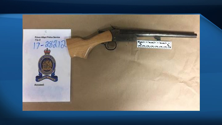 Prince Albert police found two firearms, a BB handgun, a knife and ammunition during a search of a stolen vehicle.