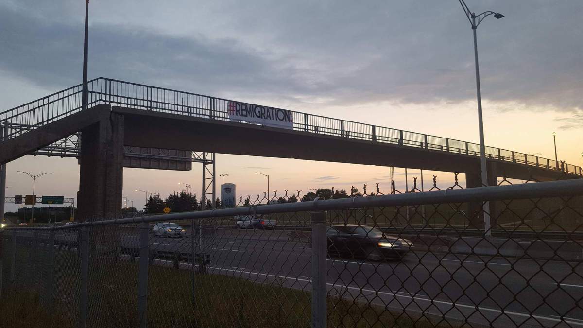 Anti-immigration banners were put up around Quebec City.