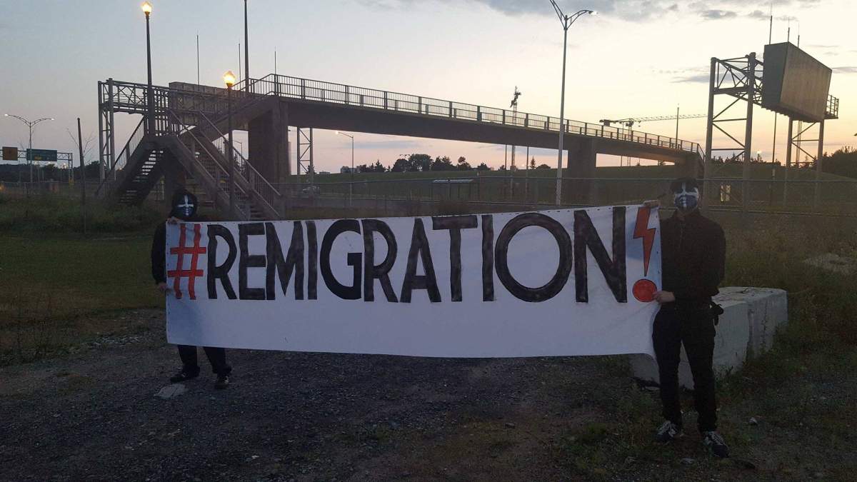 Anti-immigration banners were put up around Quebec City.