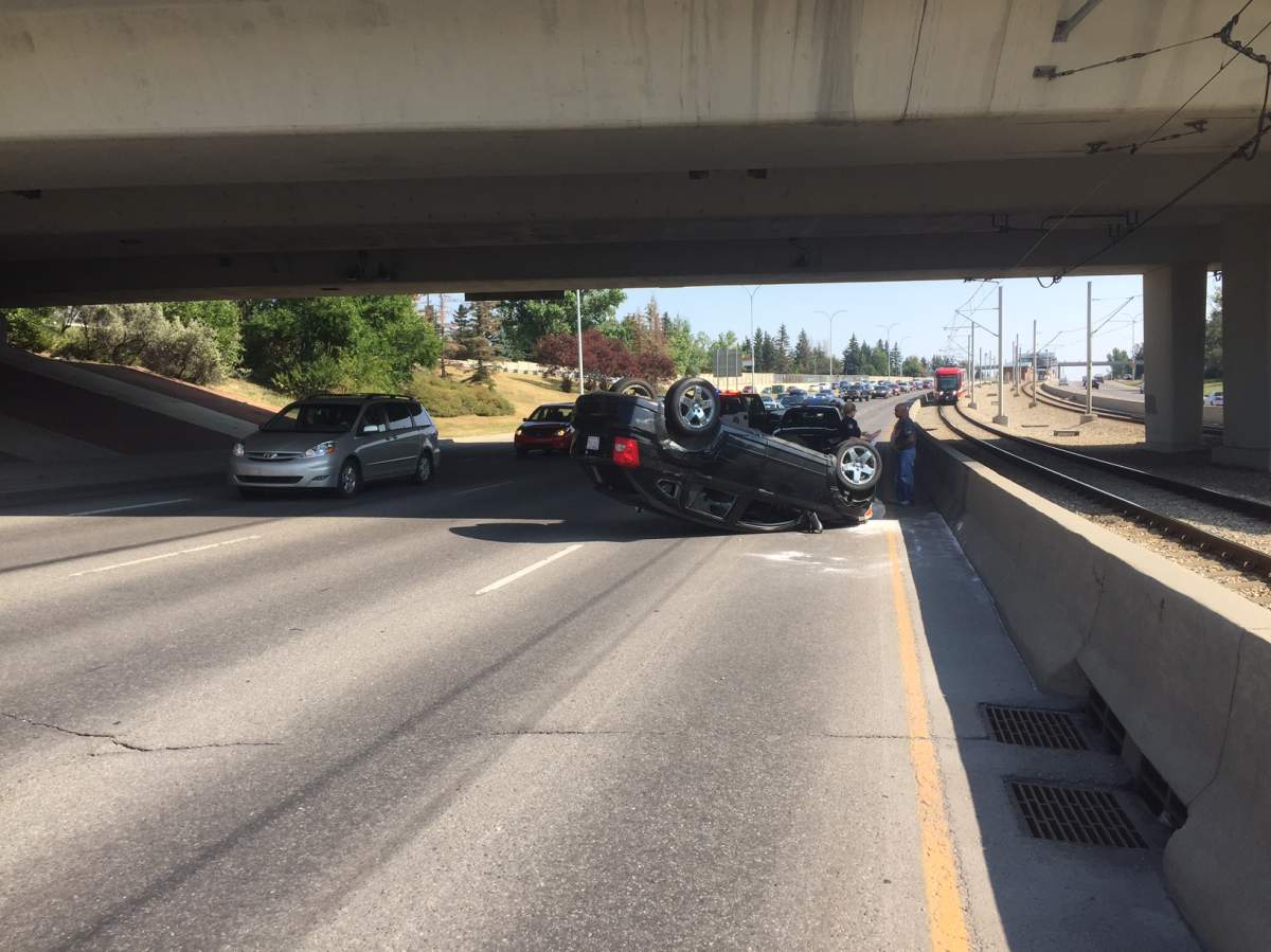 Vehicle rollover crash on Crowchild Trail in the northbound lane Saturday. 