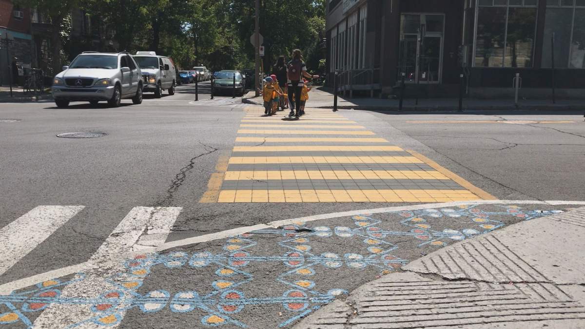 A new safety crosswalk is making its debut in Rosemont-La-Petite-Patrie, Tues. Aug. 8, 2017.
