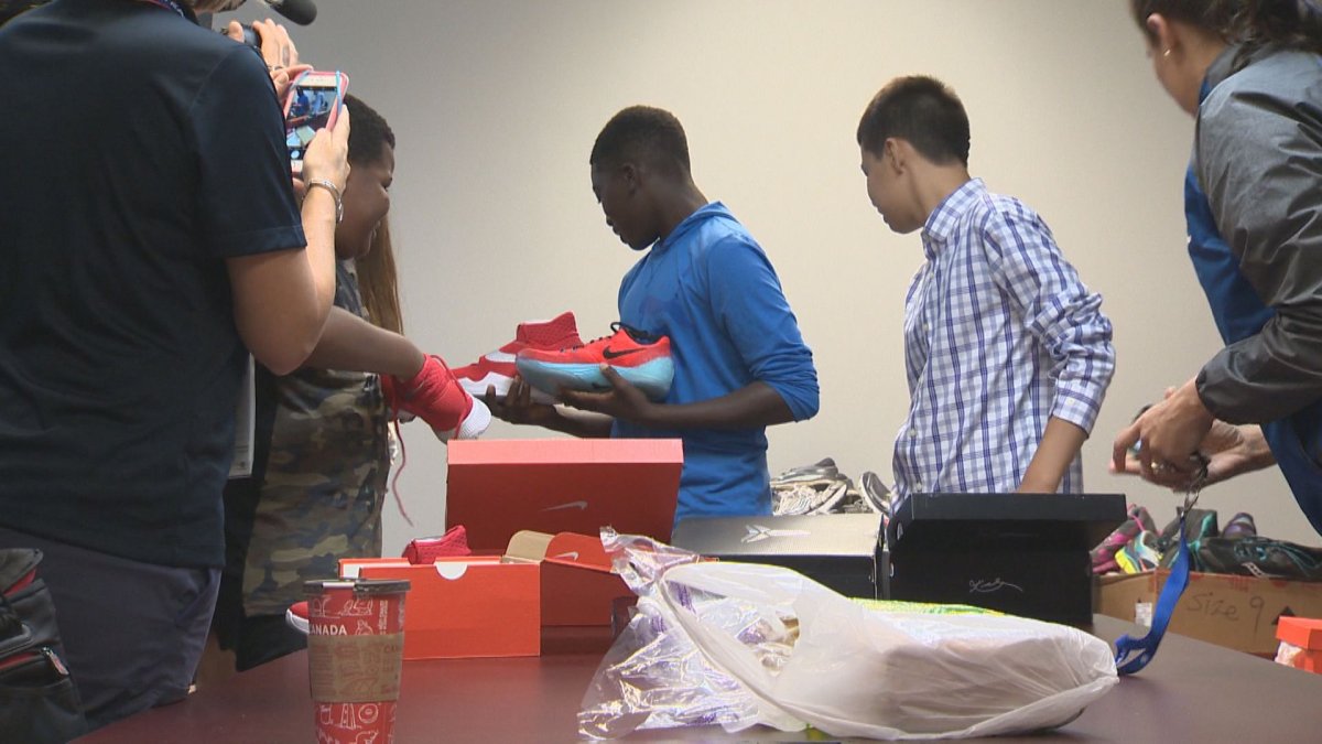 More than 300 shoes were donated to the Boys and Girls Club of Winnipeg Thursday morning. 
