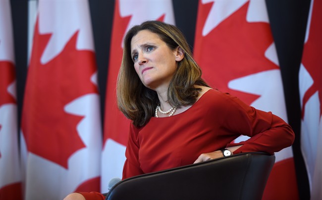 "This may be most uncertain international moment since WW2," Foreign Affairs Minister Chrystia Freeland said at a women-in-business summit organized by Fortune magazine.