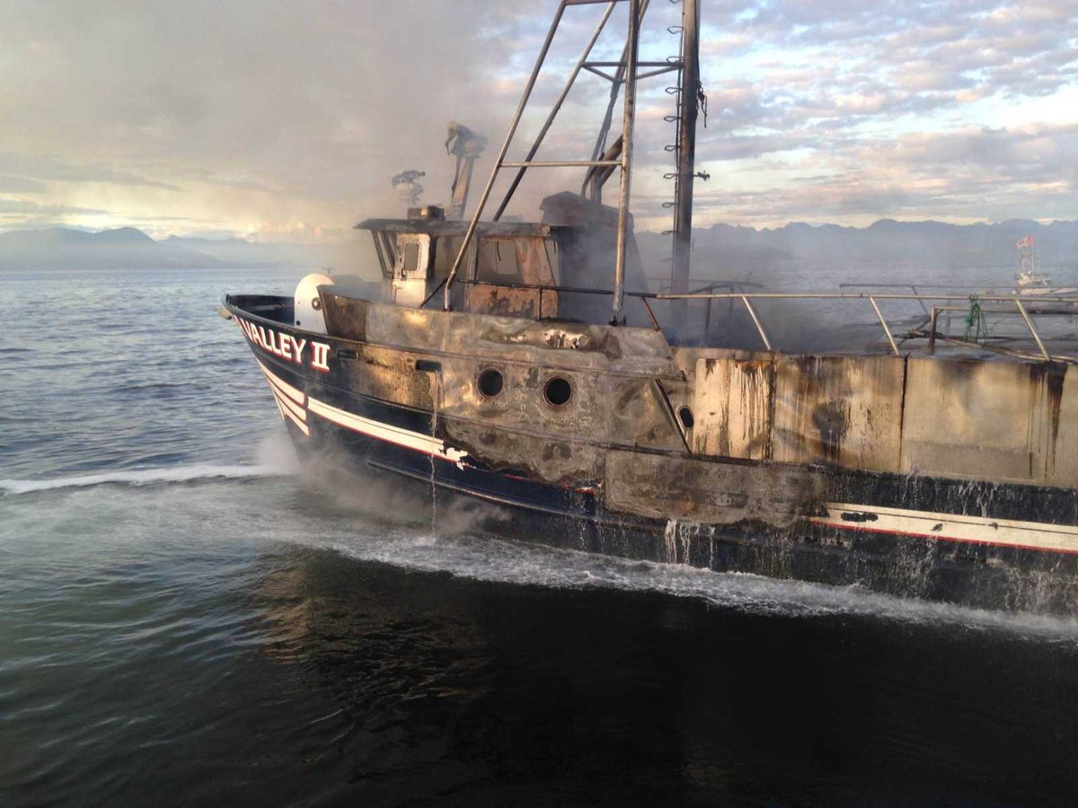 This fishing vessel caught fire near Gabriola Island on Wednesday, Aug. 30.