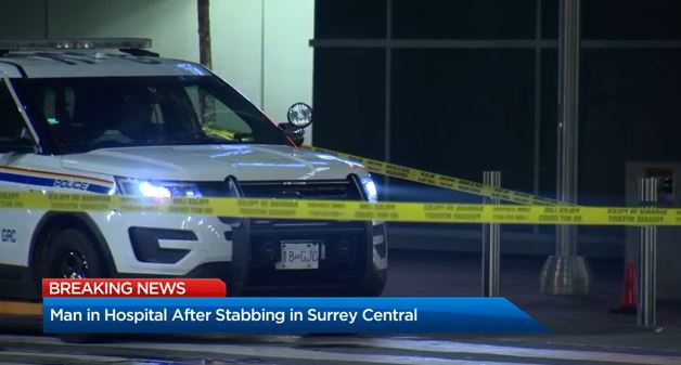Police on scene after a stabbing in Surrey overnight.