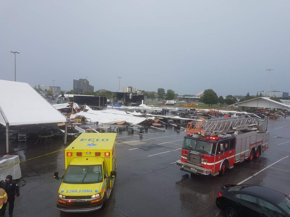 The tent that collapsed after a severe storm on Tuesday, August 22, 2017.