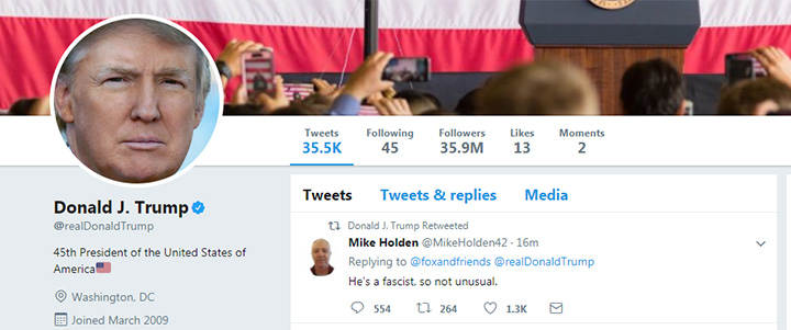 Screenshot of Donald Trump’s Twitter feed.