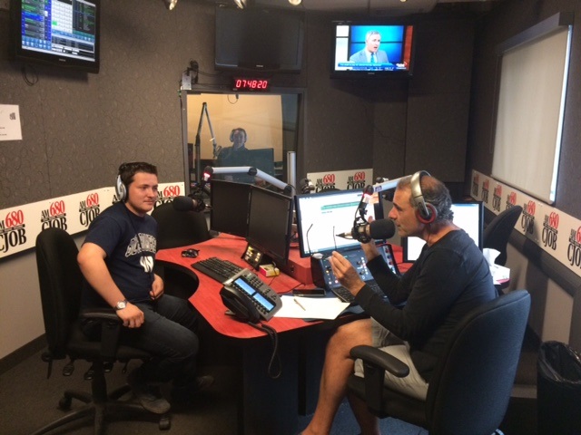 Tyler Jackson, 19, talks to Shadoe Davis on 680 CJOB about winning the 50/50 draw at the Winnipeg Blue Bombers game. 