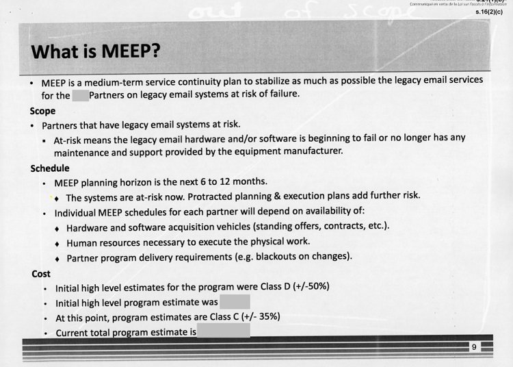 One of the hundreds of pages of partly redacted documents obtained by Global News during an investigation into the email transformation.