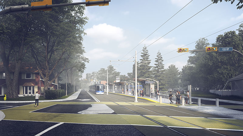Rendering of the Valley Line LRT west Glenora stop. 
