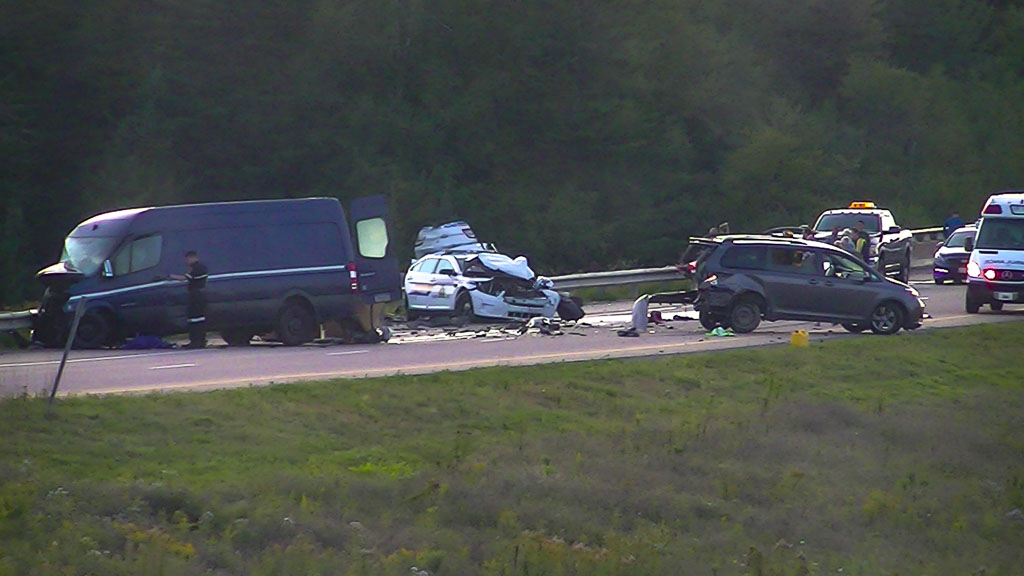 The crash happened on Highway 2 near Memramcook, N.B. and involved three vehicles, including an RCMP cruiser.