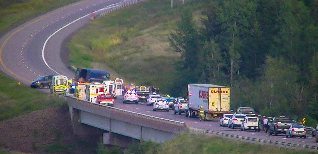 The section of Highway 2 near Memramcook. N.B. was closed for several hours as police investigated.