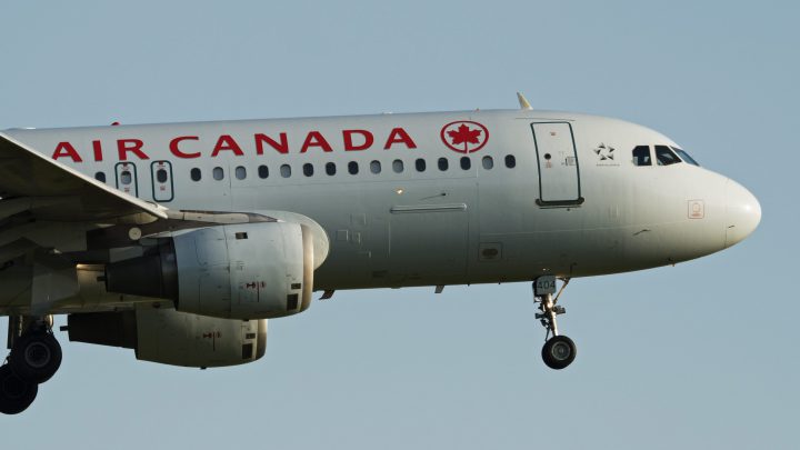 A close-up view of the Air Canada logo on the side of an Airbus A320 fuselage, Vancouver International Airport, Richmond, B.C. on Saturday,June 10, 2017. THE CANADIAN PRESS IMAGES/Bayne Stanley.