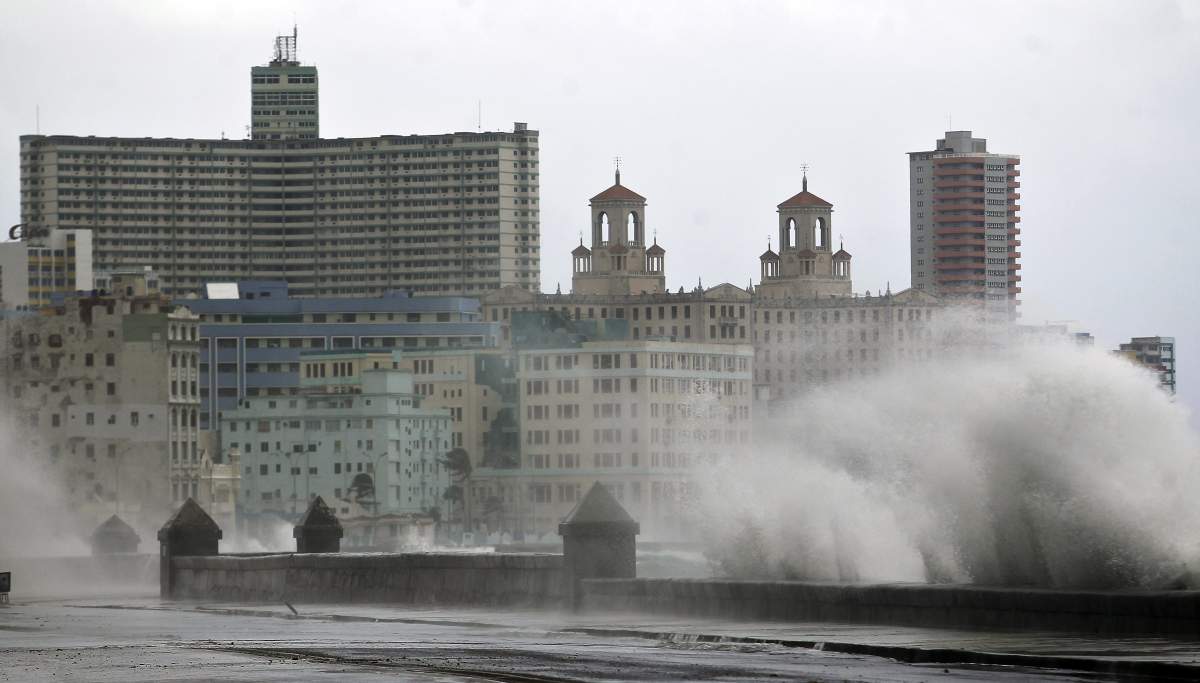 Strong waves hit the pier in Havana, Cuba, 09 September 2017.