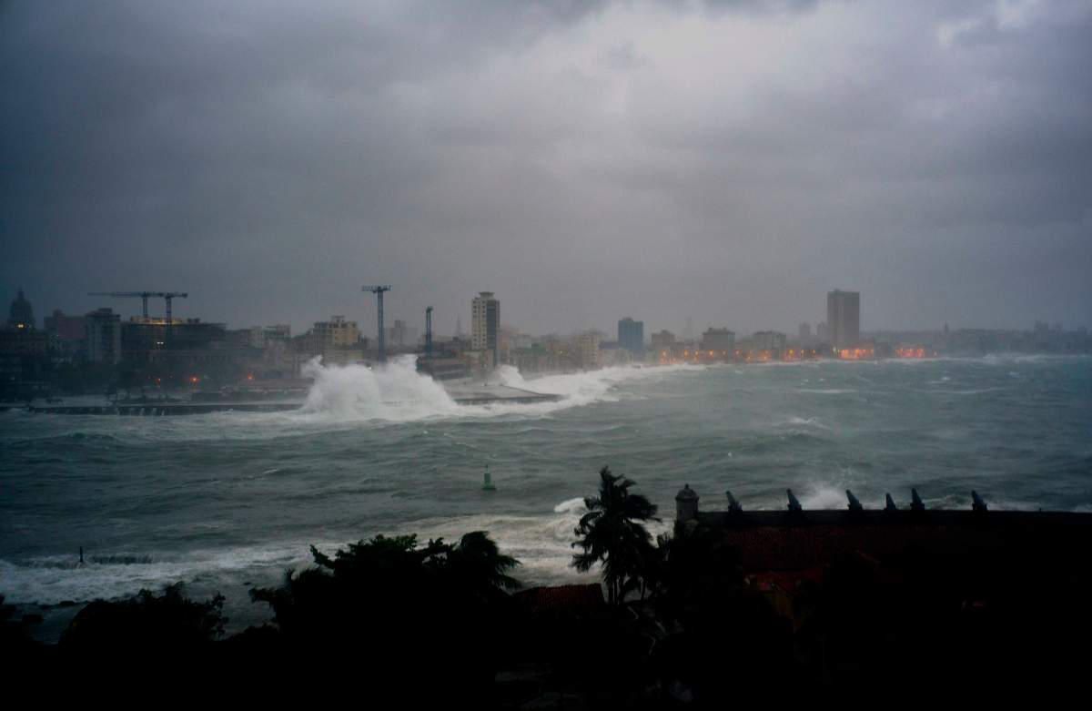 Strong waves brought by Hurricane Irma hit the Malecon sea wall in Havana, Cuba, early evening Saturday, Sept. 9, 2017.