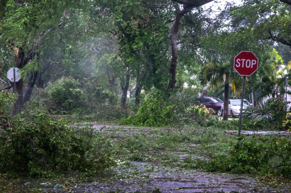 A view of a street after the Hurricane Irma winds stopped in Miami, Florida, USA, 10 September 2017 (issued 11 September 2017). Many areas are under mandatory evacuation orders as Irma hit Florida. EPA/CRISTOBAL HERRERA