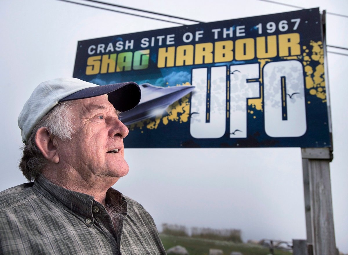 FILE - Laurie Wickens, president of the Shag Harbour Incident Society, is seen in Shag Harbour, N.S. on Saturday, Sept. 16, 2017. On the night of October 4, 1967, Wickens and four of his friends spotted a large object descending into the waters off the harbour. The object was never officially identified, and was therefore referred to as an unidentified flying object.