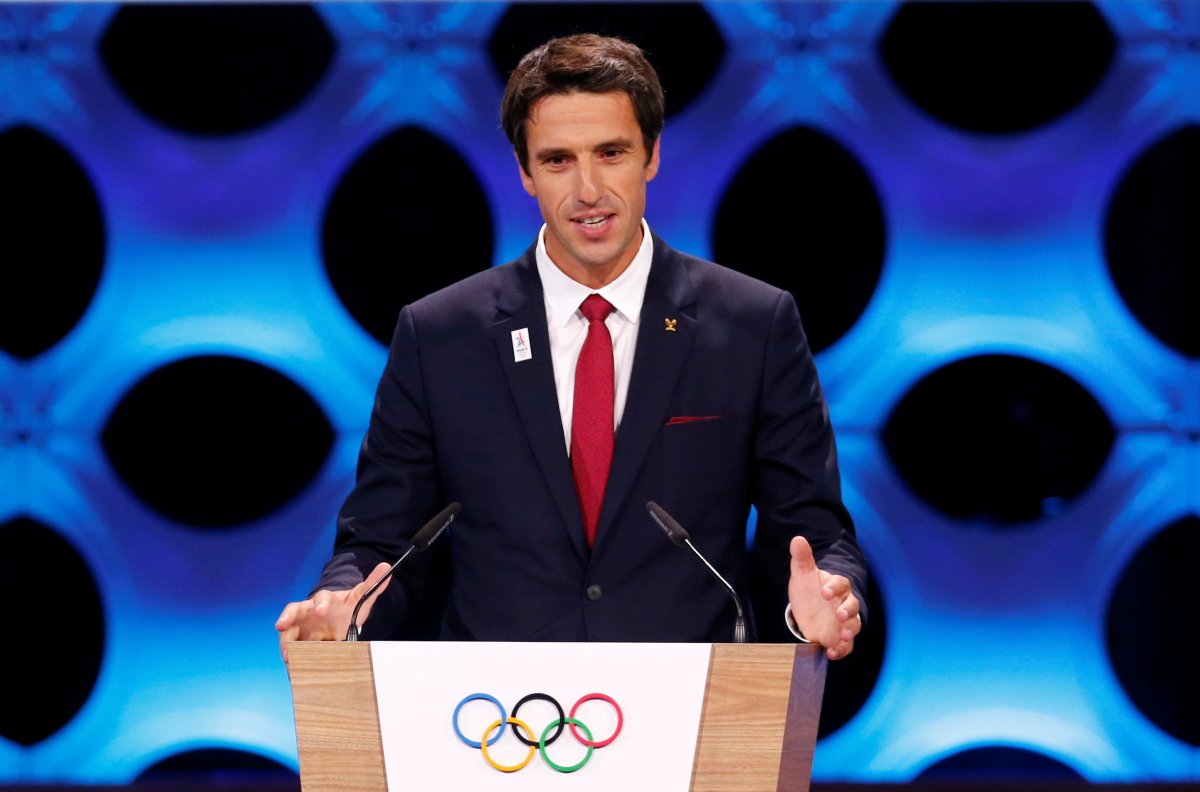 International Olympic Committee (IOC) member and Co-Chairman Paris 2024 Tony Estanguet  gives a speech at the presentation of Paris 2024.